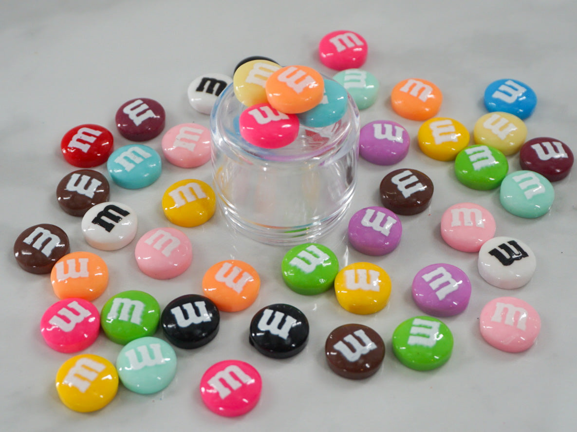 M&M Fake Candies Black and White Mix Colors Candy Charms Flatback