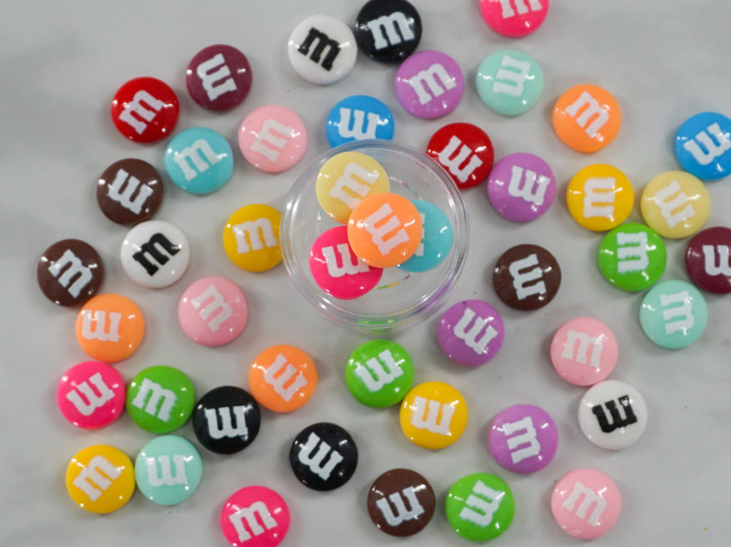 M&M Fake Candies Black and White Mix Colors Candy Charms Flatback